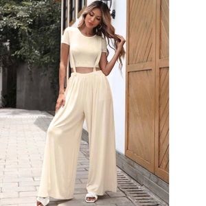 Suspender pants jumpsuit pants wide leg womens cream